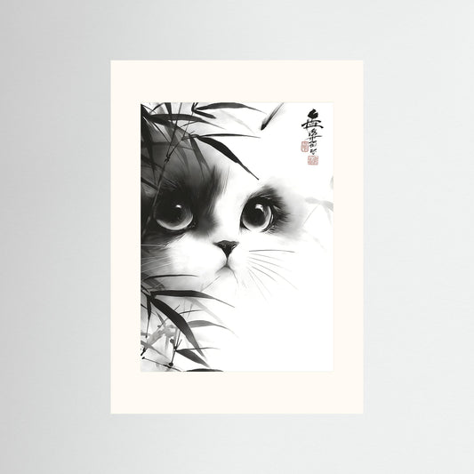 Japanese Ink Cat Wall Art – Minimalist Black and White Cat Print