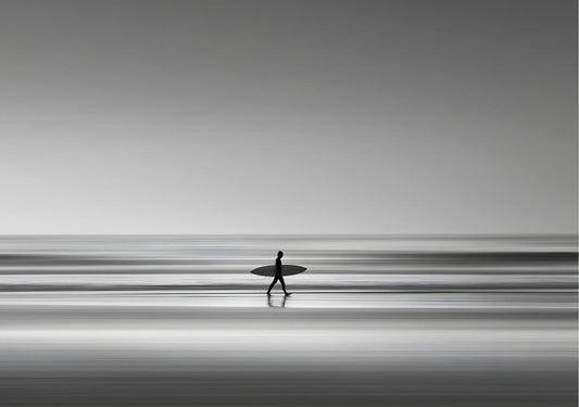 Black and White Surfer Walk