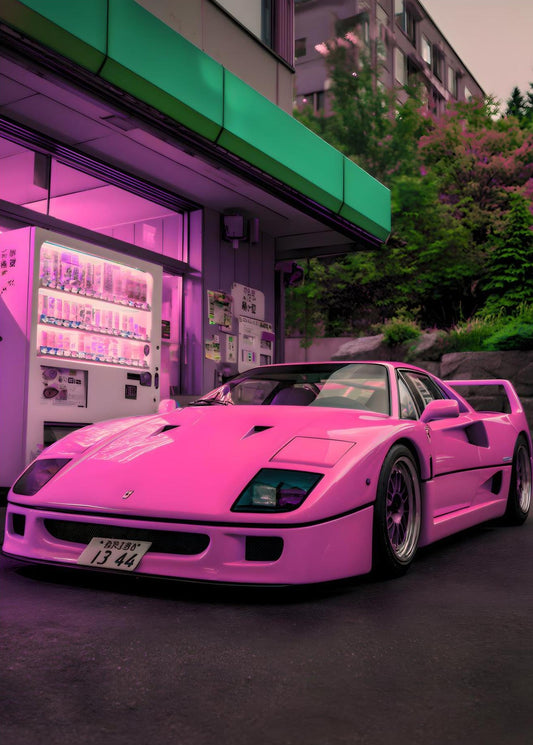 Neon Night Supercar Wall Art – Pink Cinematic JDM Canvas Print