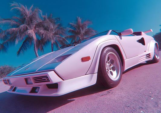 Palm Drive Supercar Wall Art – Retro Exotic Convertible Canvas Print