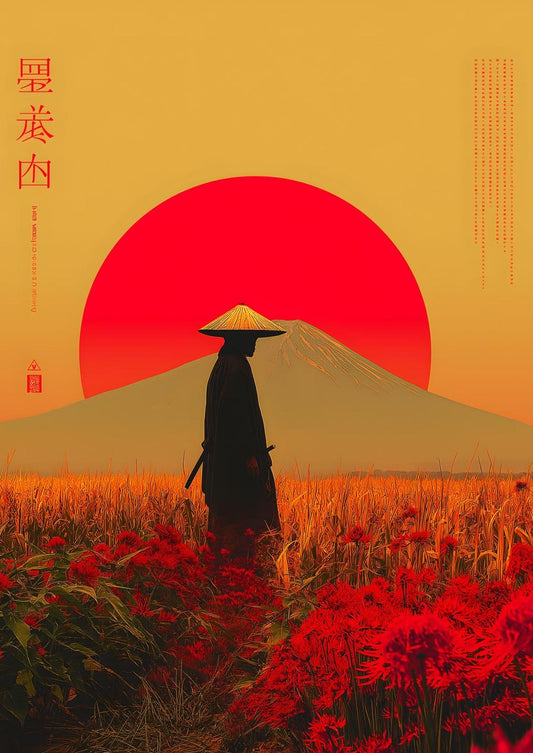 Japanese Samurai Sunset Wall Art – Modern Asian-Inspired Landscape Print