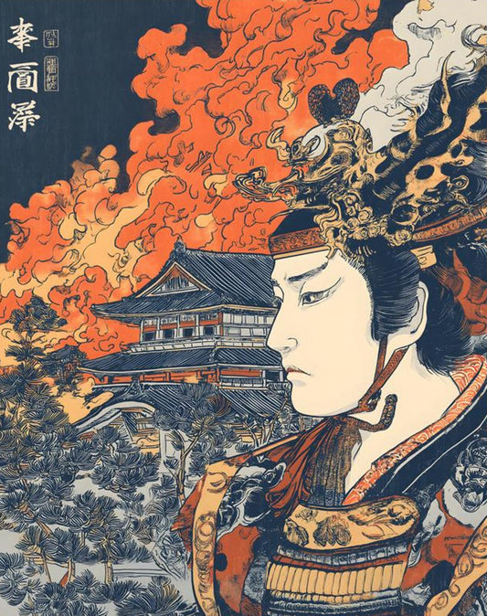 Fiery Sky Samurai Japanese Woodblock Canvas