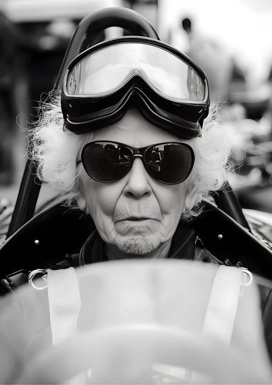 Black & White Racing Portrait Wall Art – Vintage Motorsport Print
