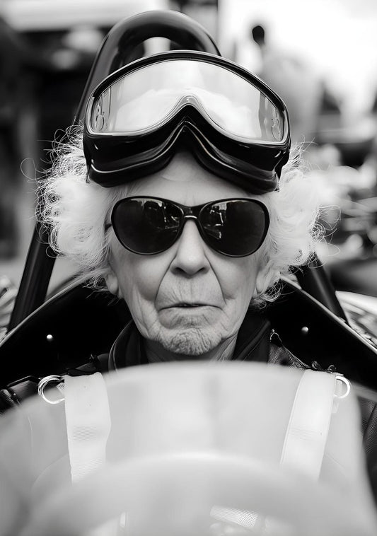 Black & White Racing Portrait Wall Art – Vintage Motorsport Print