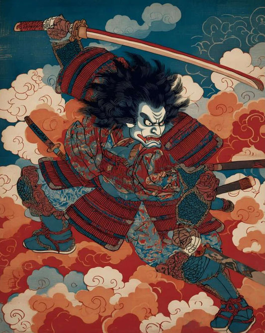 Japanese Samurai Warrior Ukiyo-e Art Print Katana