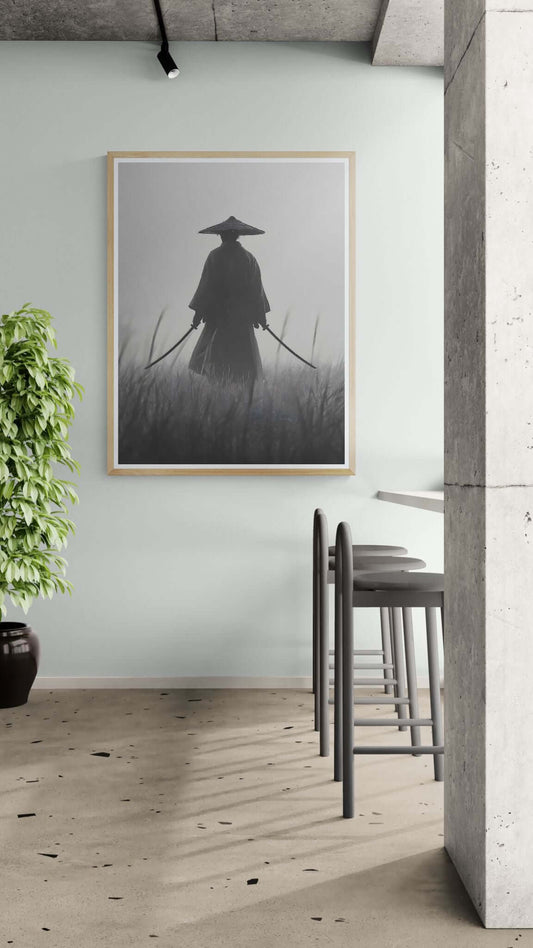 Monochrome Samurai Wall Art – Cinematic Warrior Canvas Print