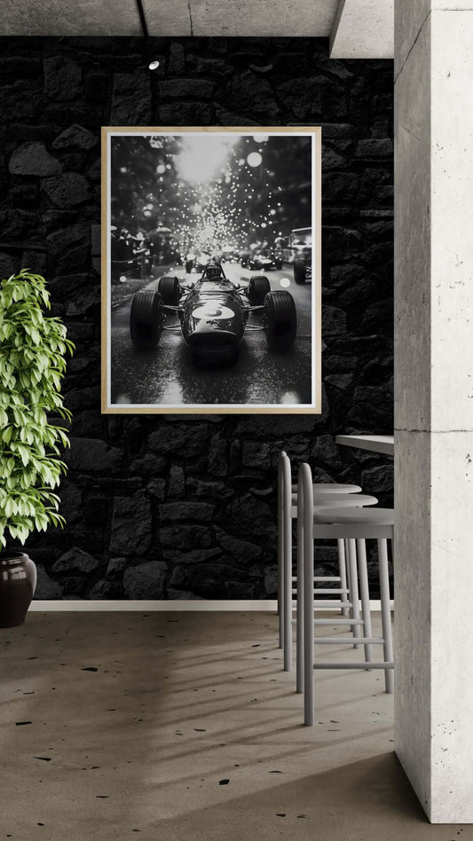 Vintage Formula Racing Wall Art – Black & White Motorsport Photography Print