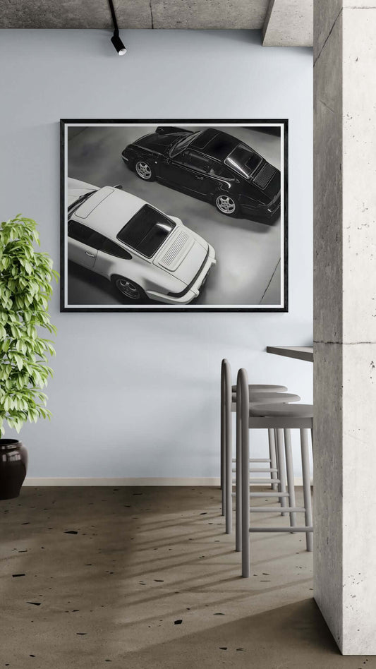 Ultimate Garage – Porsche 911 Black and White Automotive Wall Art