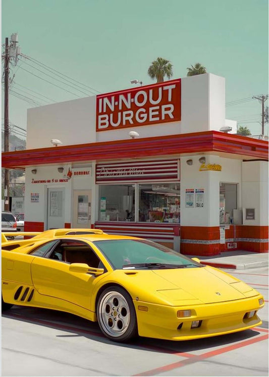Yellow Lamborghini Diablo In-N-Out Burger Art Print