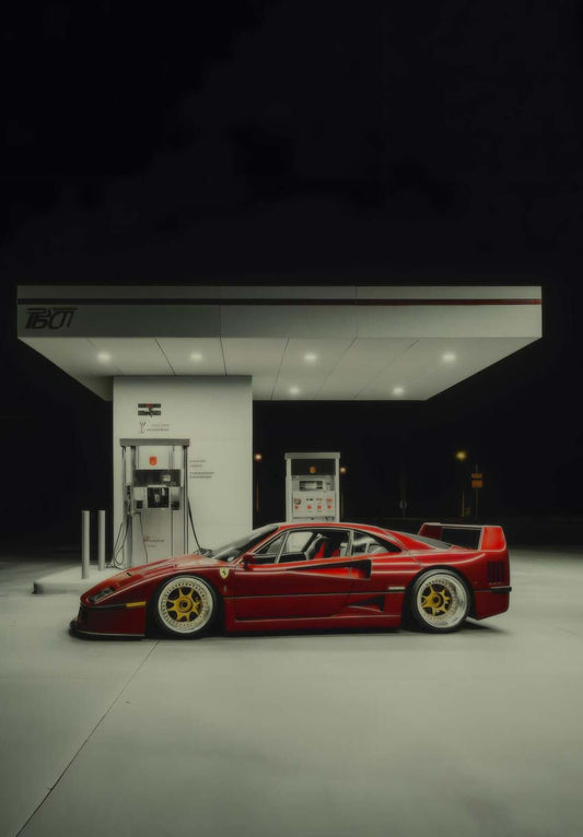 red supercar wall art-Midnight Fuel Stop Wall Art