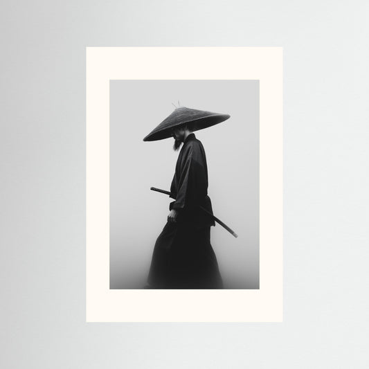 Minimalist Samurai Wall Art – Black & White Japanese Warrior Print
