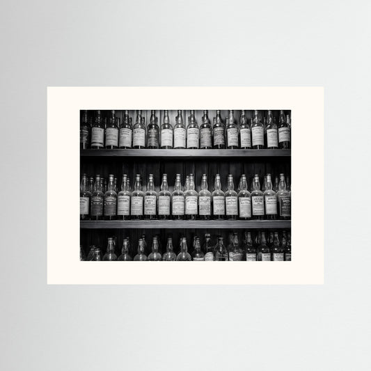 Vintage Whiskey Bottles Black and White Bar Wall Art