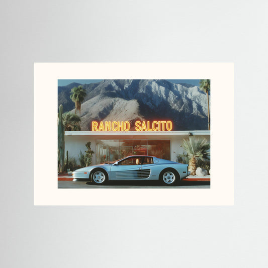 Rancho Salcito Nights Wall Art – Retro Supercar Desert Motel Canvas Print