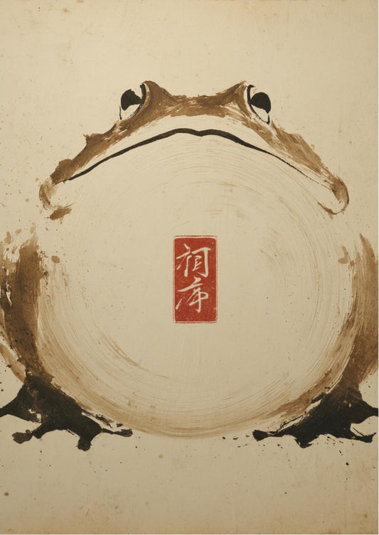 Circle of Stillness – Minimalist Ink Frog Wall Art