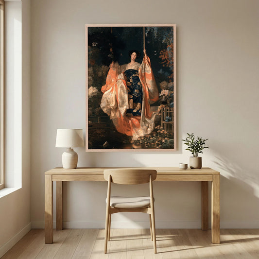 Chinese Woman Wall Art – Floral Hanfu Garden Portrait Print