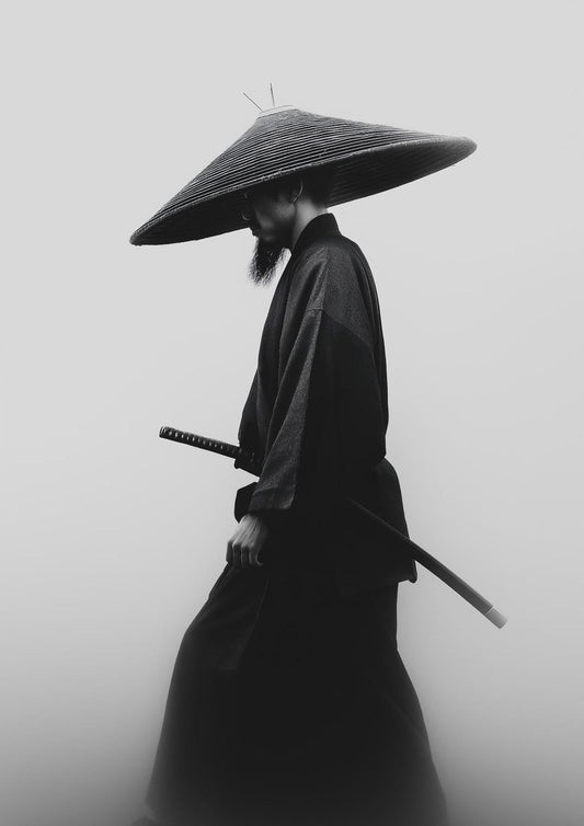 Minimalist Samurai Wall Art – Black & White Japanese Warrior Print
