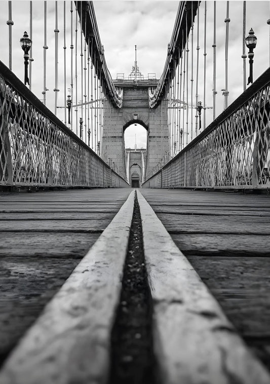Black and White Suspension Bridge Perspective