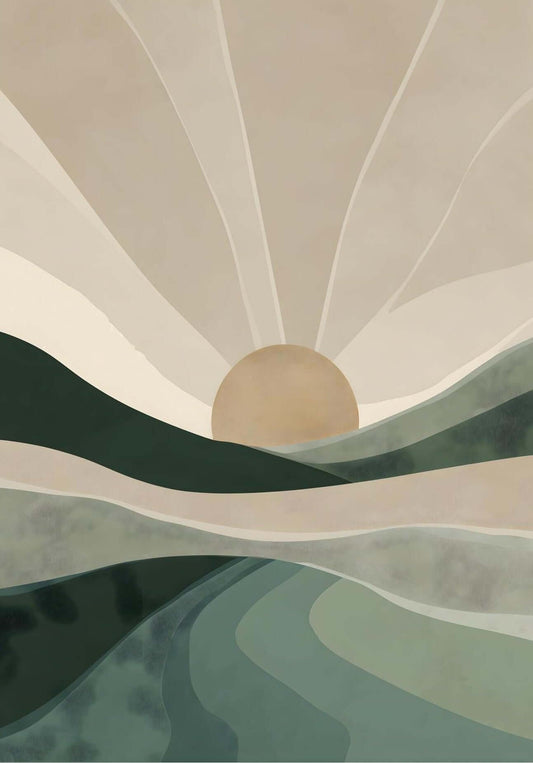 Japandi minimalist landscape art-Quiet Horizon