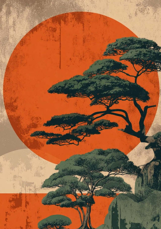 Japandi pine tree wall art-Enduring Stillness