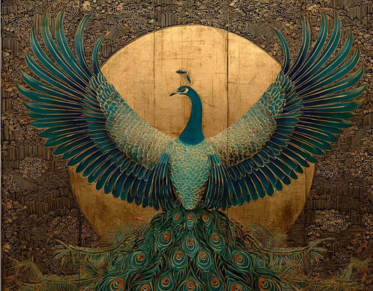 Art Deco Peacock Print | Spread Wings Gold Ornate Bird Art