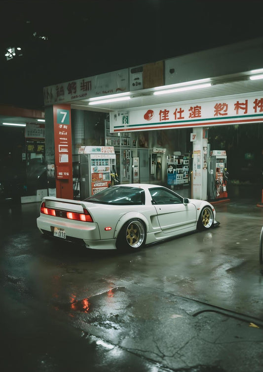 Japanese Night Gas Station Wall Art – JDM Street Scene Canvas Print