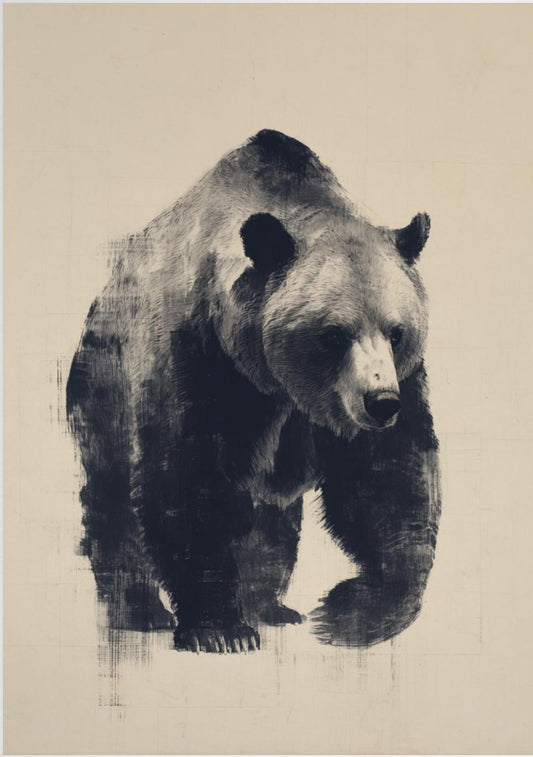 Quiet Power – Minimalist Ink Bear Wall Art