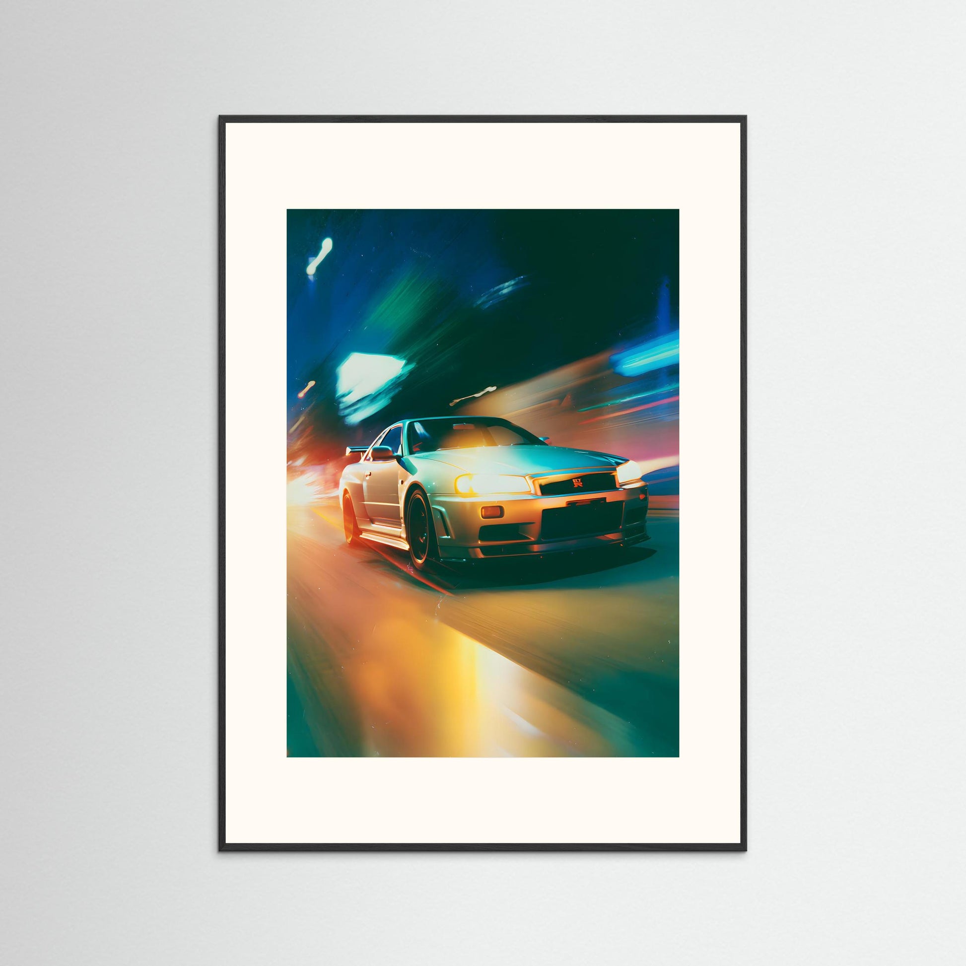 Neon Velocity Wall Art – Cinematic Night Drive Car Canvas Print