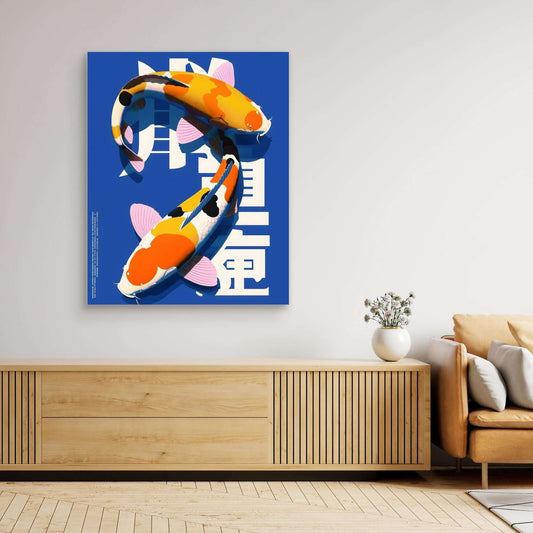 Japanese Koi Fish Art Canvas | Bold Contemporary Illustration Print