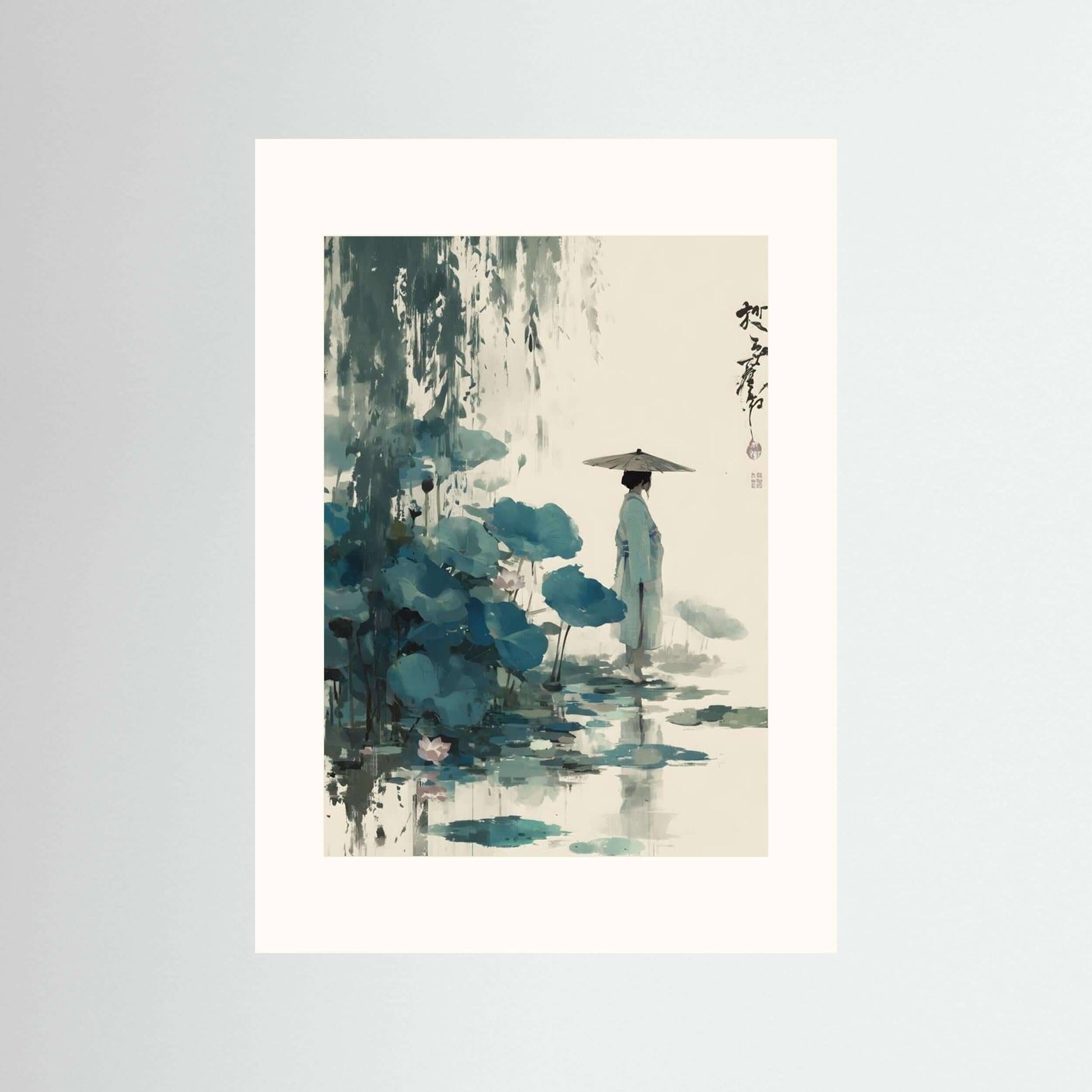 zen ink figure art-Stillness by the Lotus Pond 