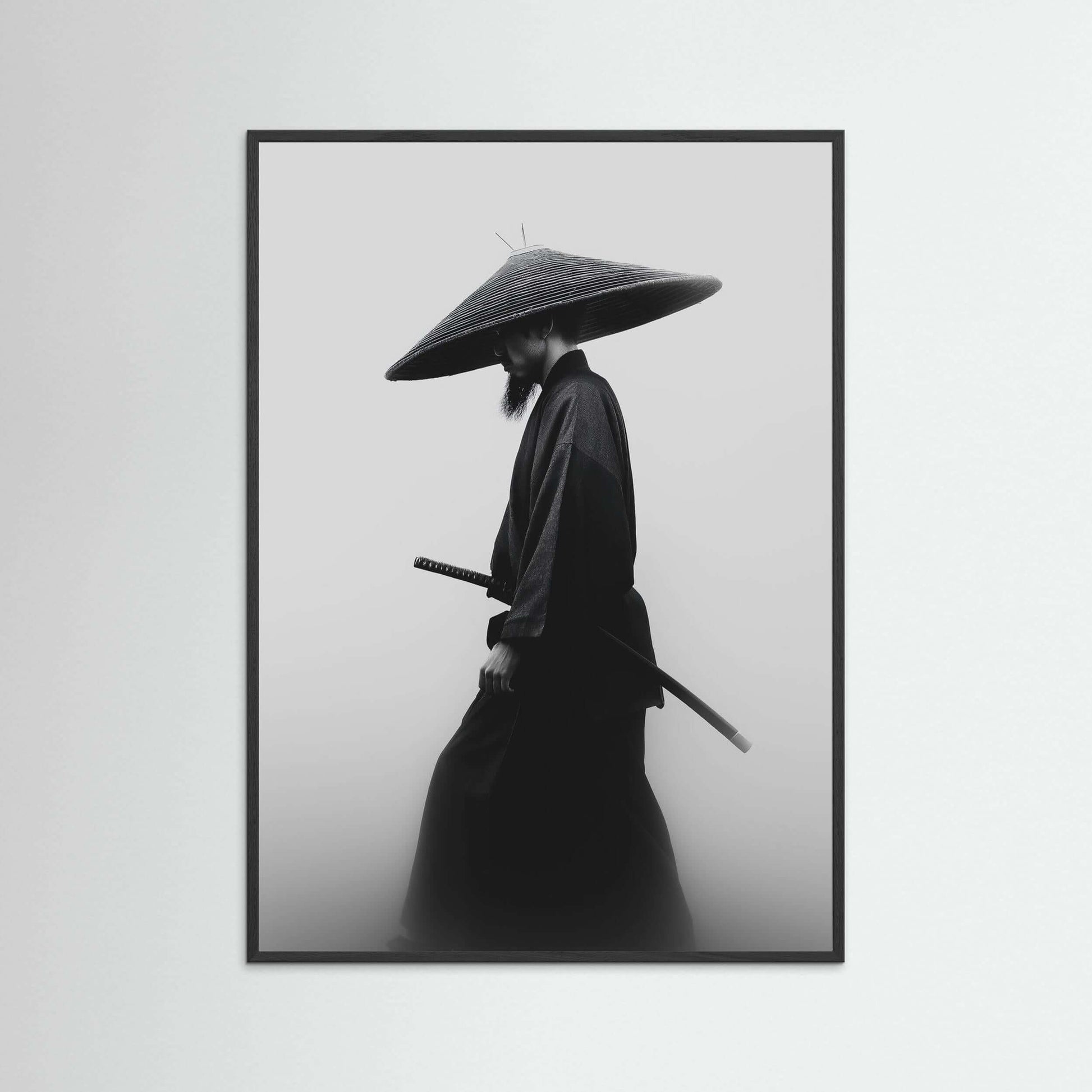Minimalist Samurai Wall Art – Black & White Japanese Warrior Print