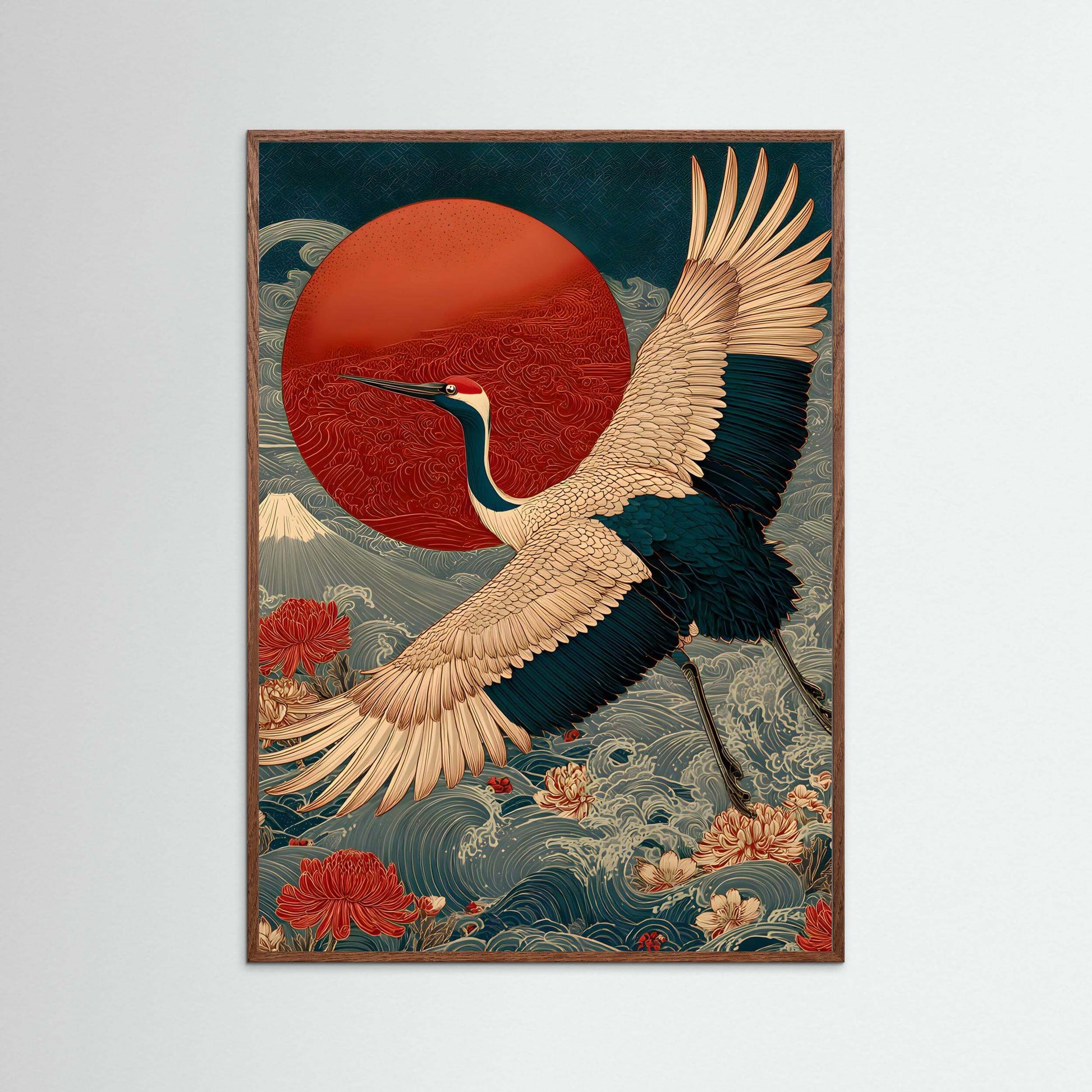 Japanese crane print design-Crane in Flight Print 
