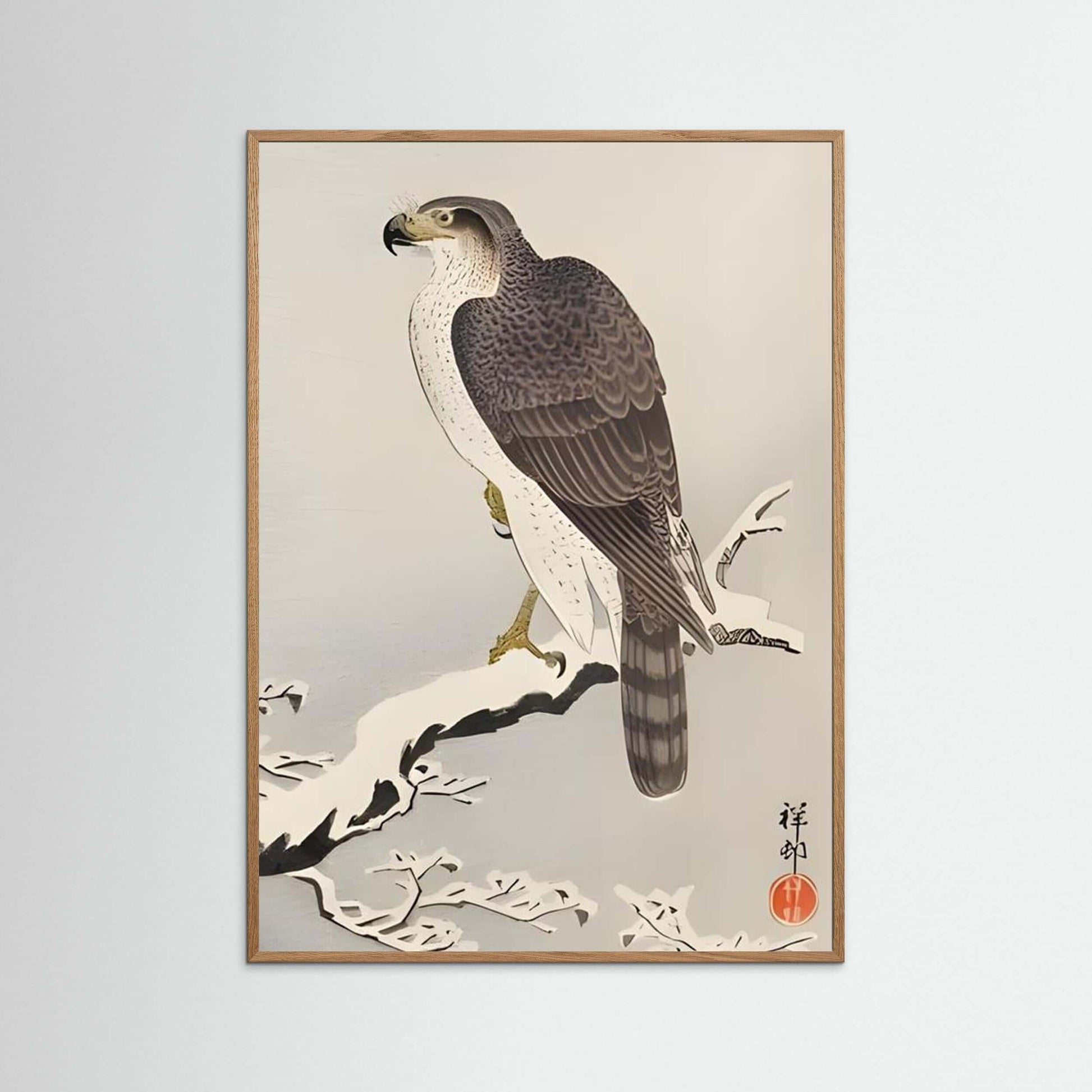 Silent Vigil — Japanese Falcon Ink Wall Art