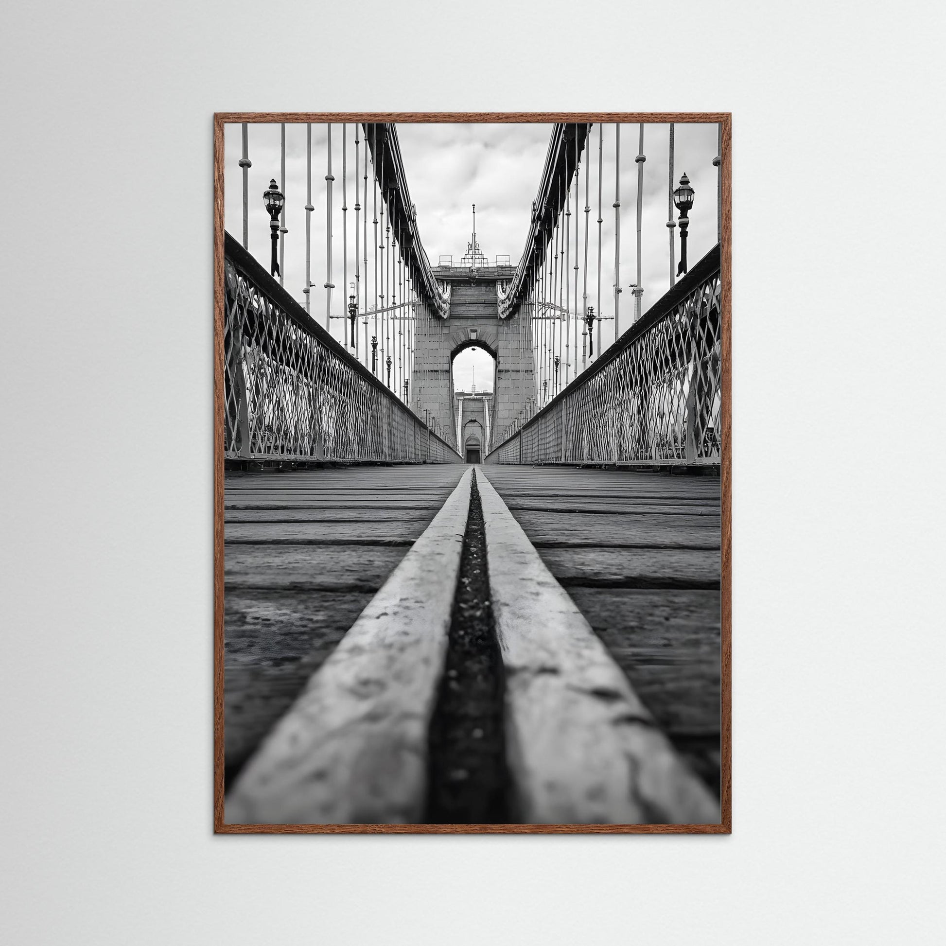 Black and White Suspension Bridge Perspective