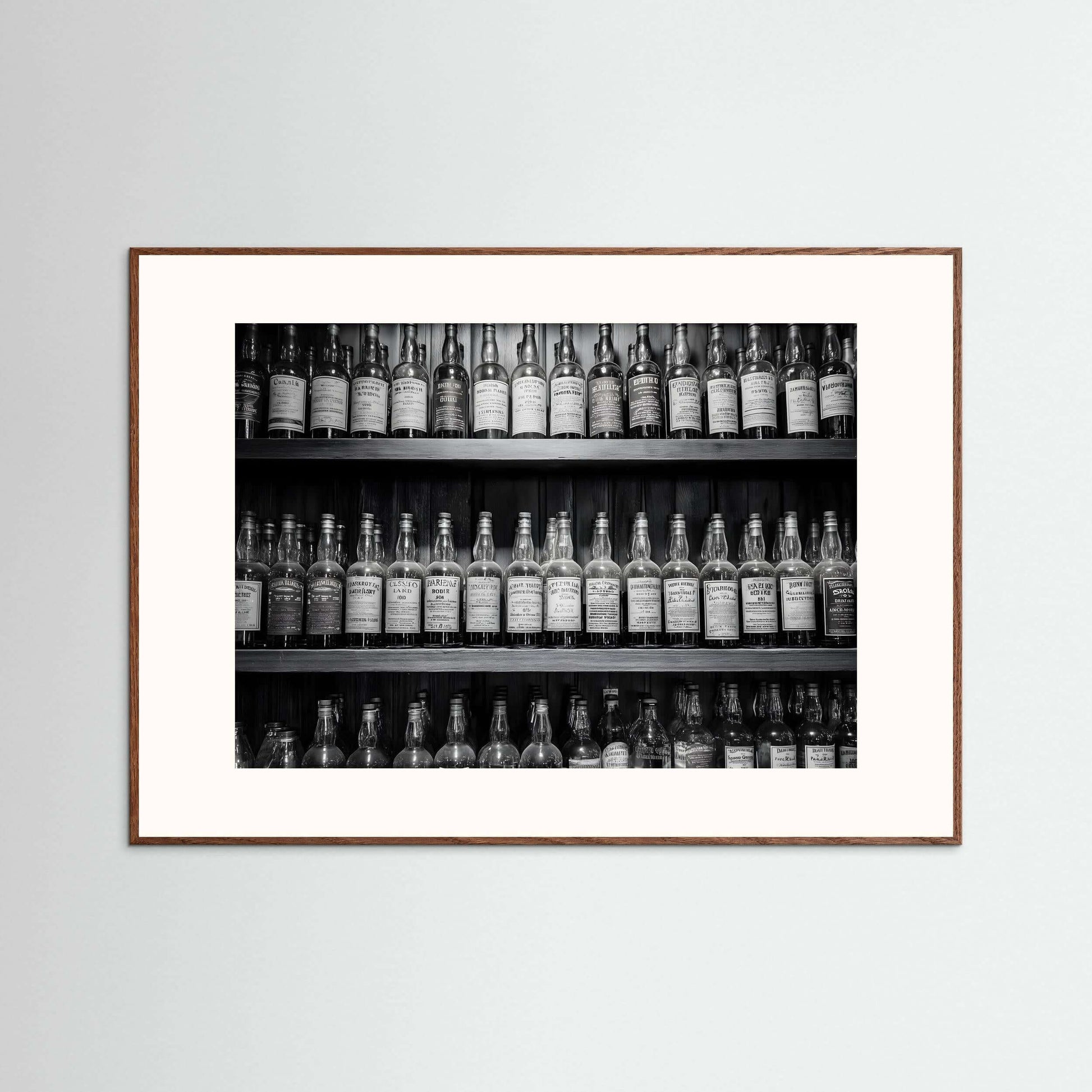 Vintage Whiskey Bottles Black and White Bar Wall Art