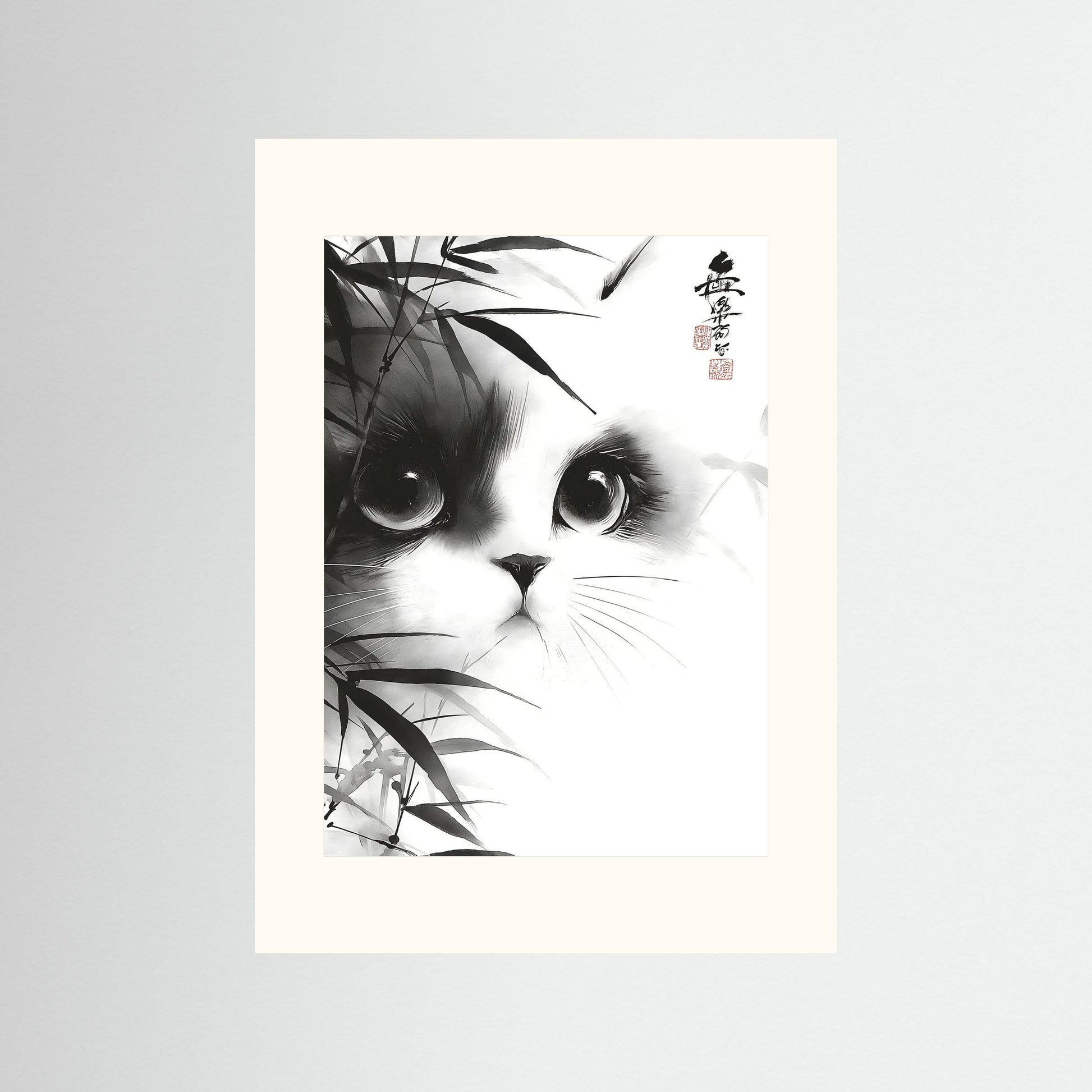 Japanese Ink Cat Wall Art – Minimalist Black and White Cat Print