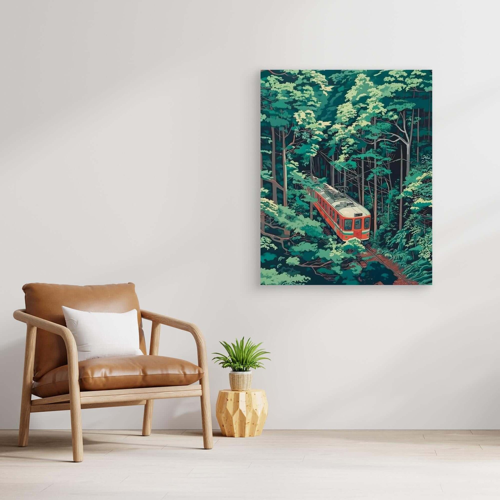 Japanese Train Forest Art | Ghibli Style Anime Landscape Print