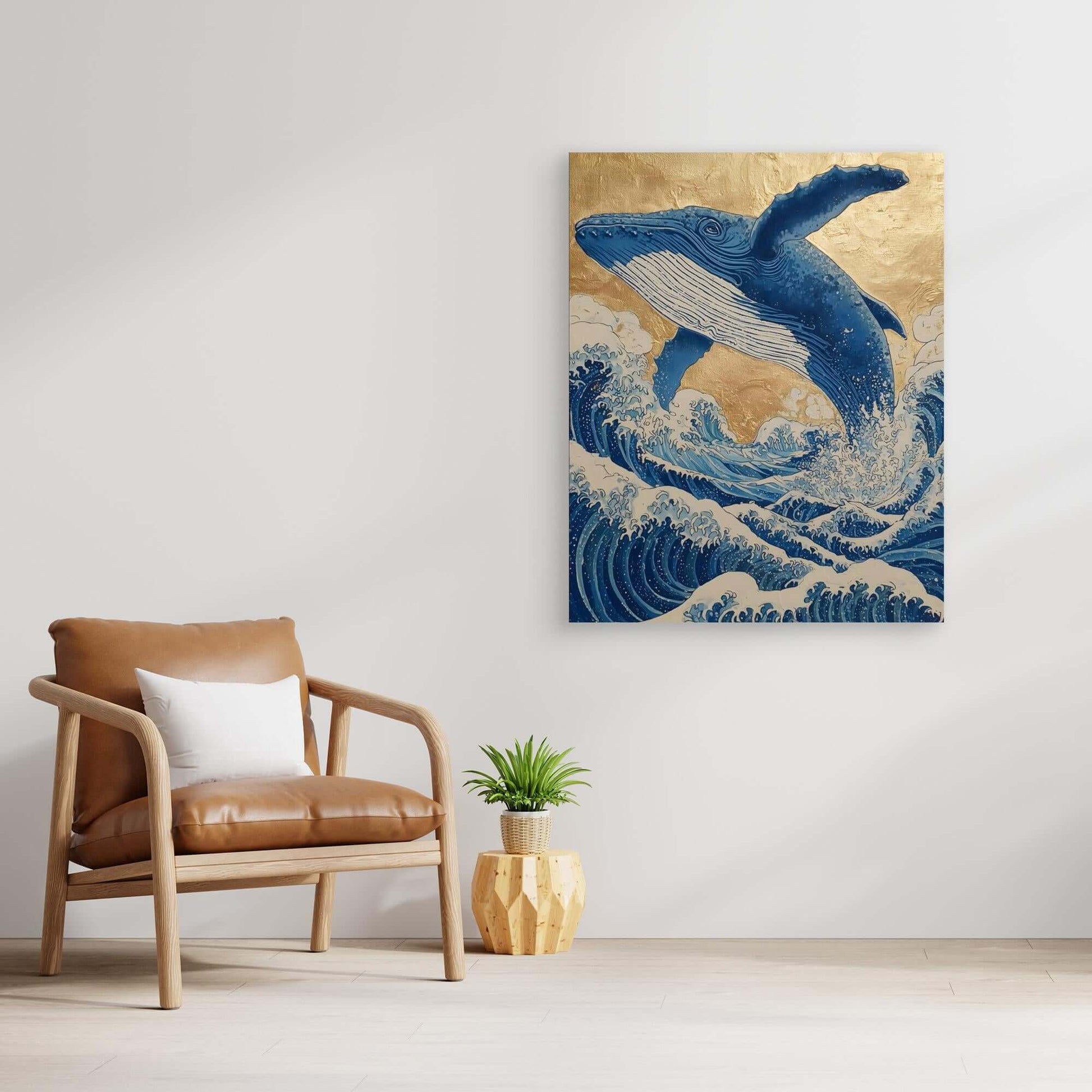 Japanese Whale Art | Hokusai Style Wave Gold Leaf Print