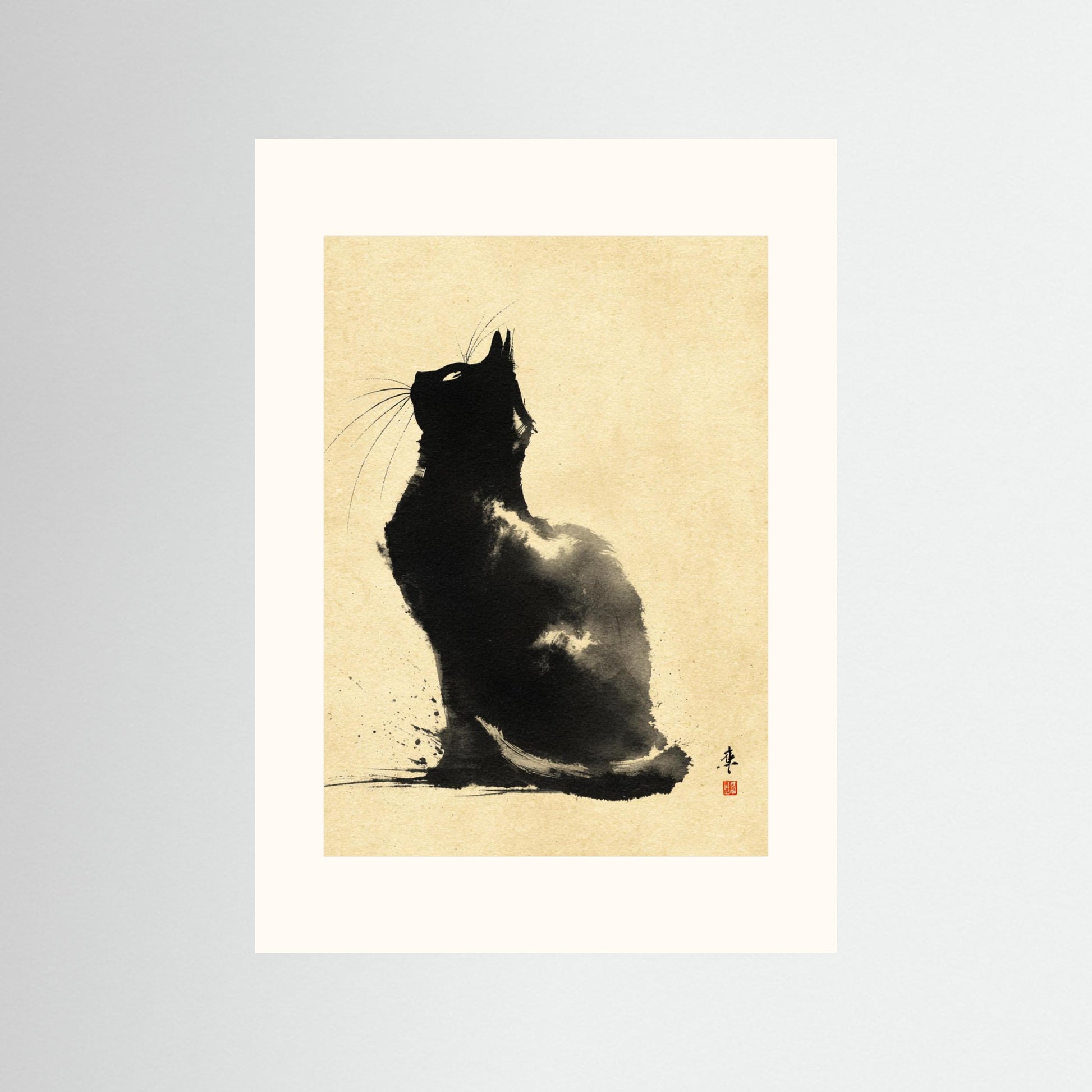 Silent Gaze – Minimalist Ink Cat Wall Art