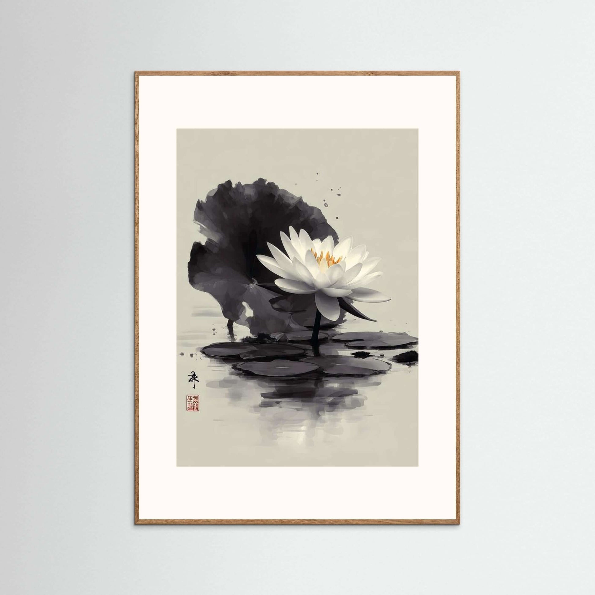 white lotus ink painting-Silent Bloom