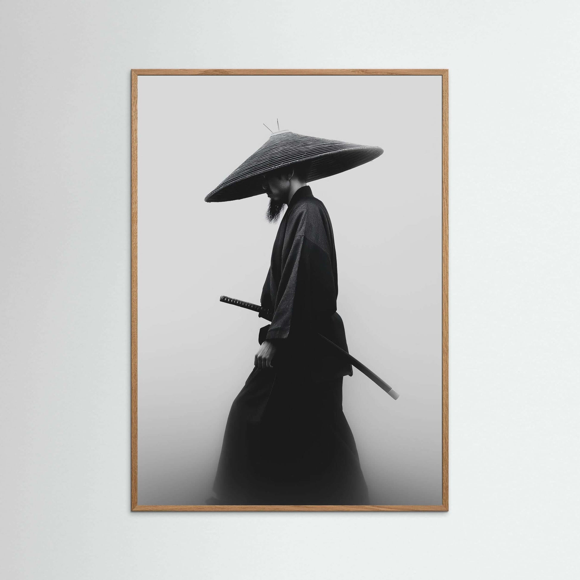 Minimalist Samurai Wall Art – Black & White Japanese Warrior Print