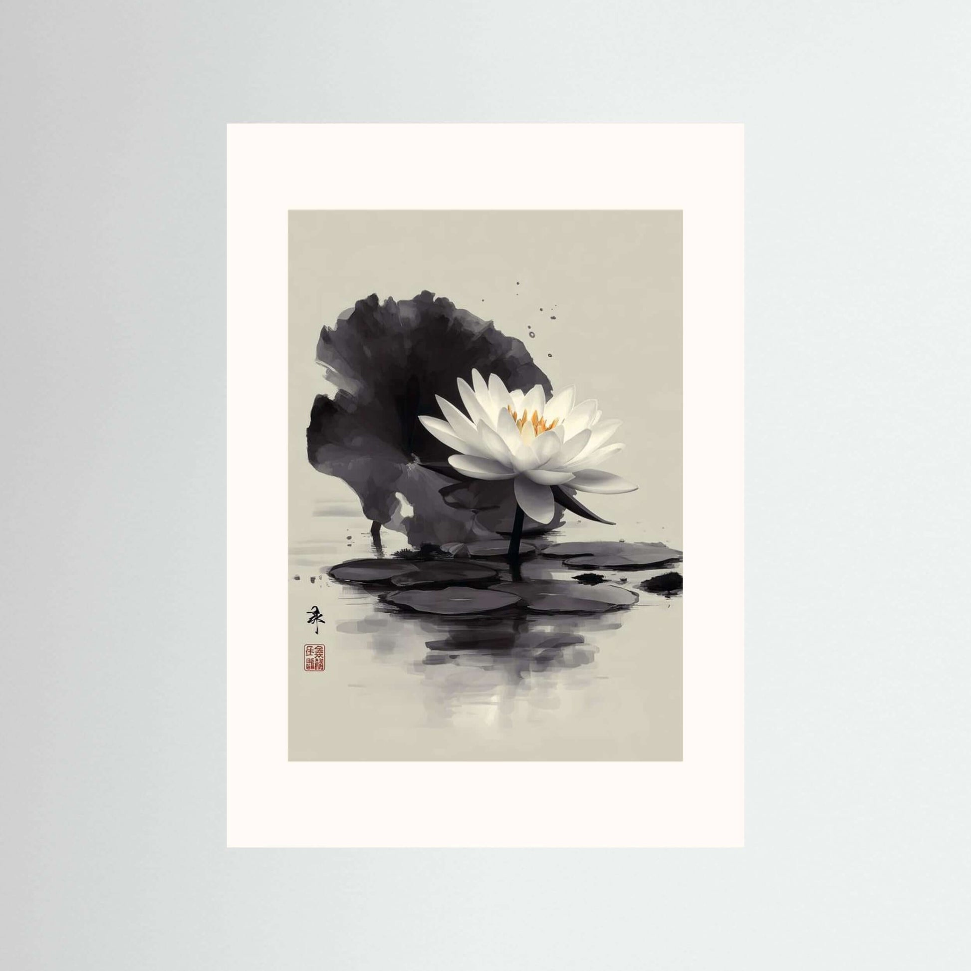 white lotus ink painting-Silent Bloom