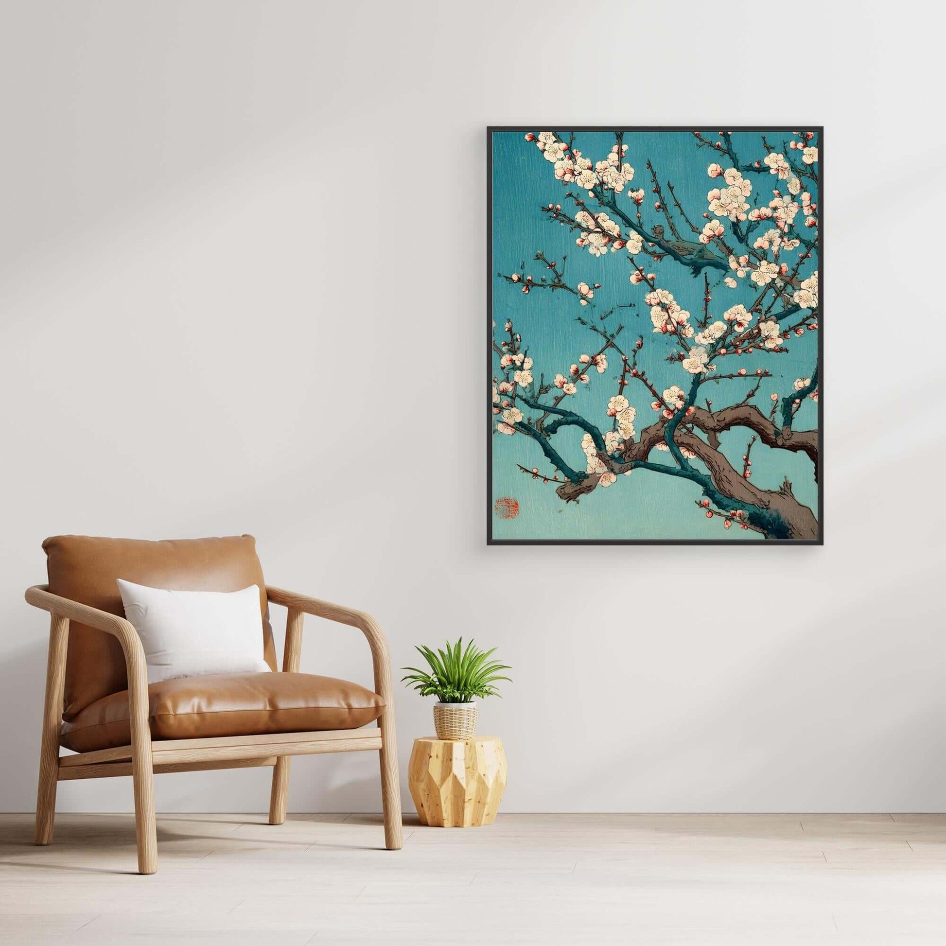 Japanese Cherry Blossom Art | Sakura Branch Teal Ukiyo-e Print