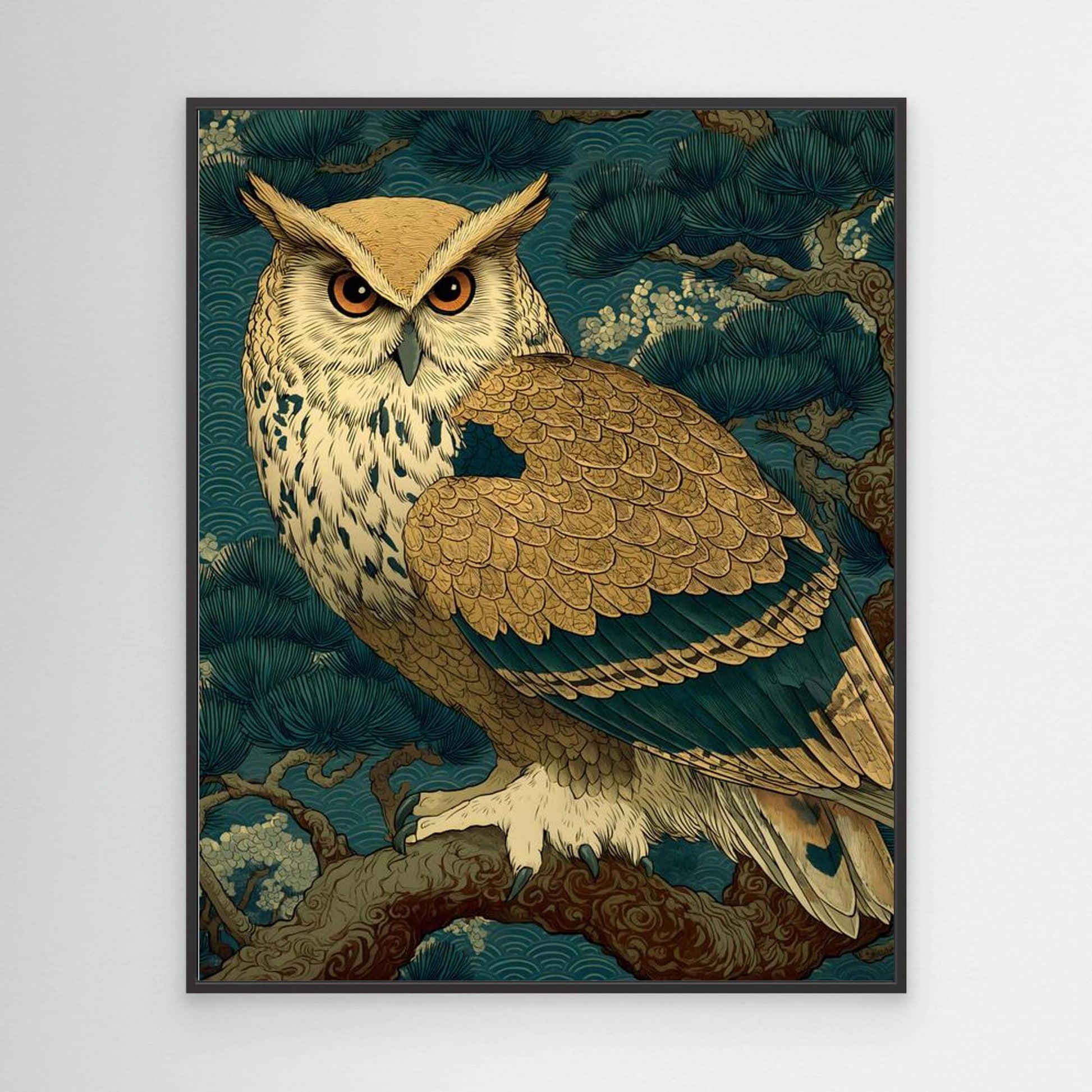 Japanese Owl Art | Ukiyo-e Style Bird Pine Branch Print