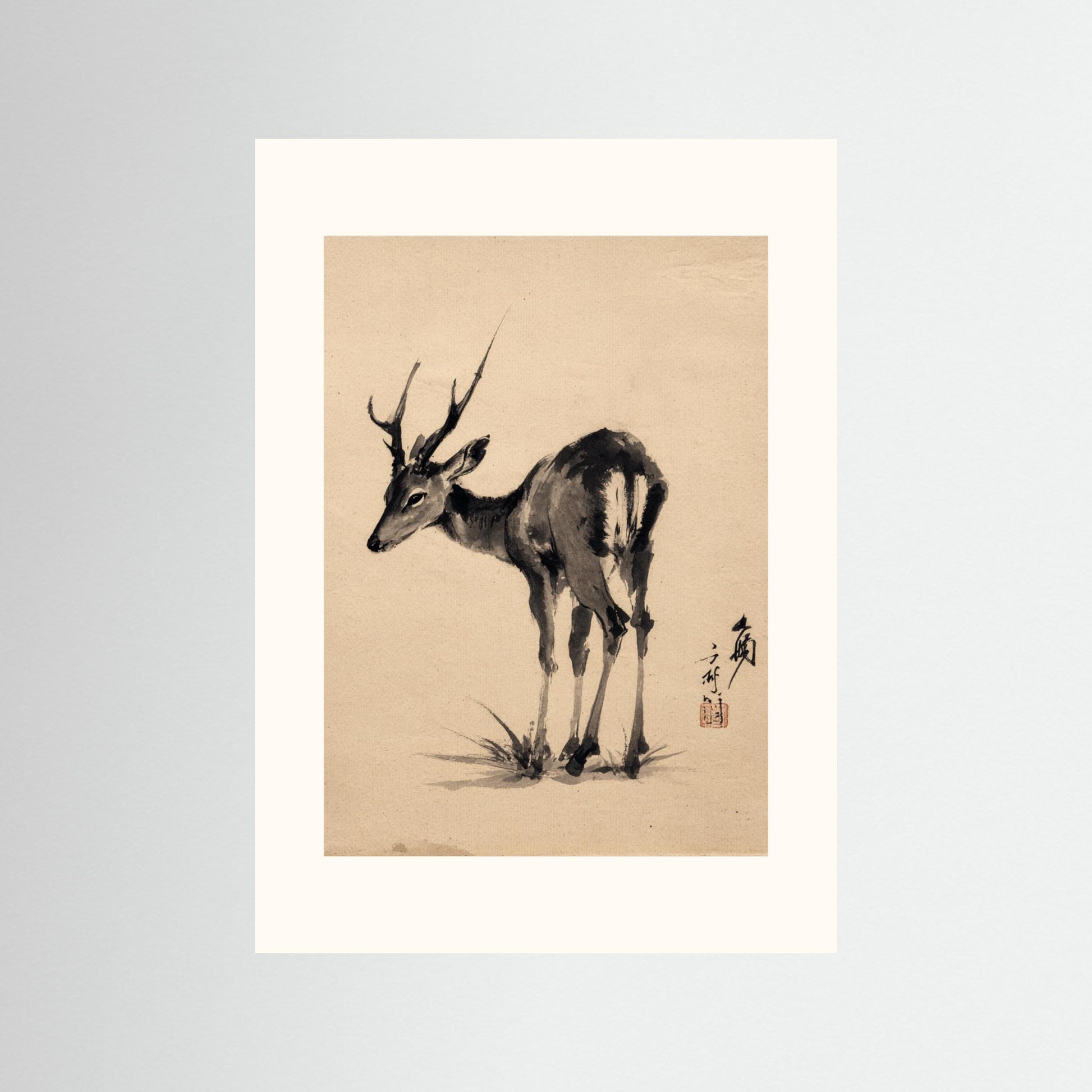 Gentle Watch – Minimalist Ink Deer Wall Art