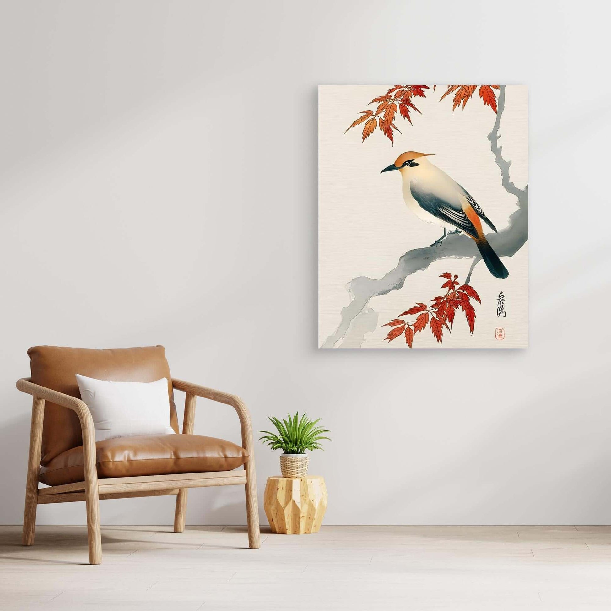 Japanese Bird Maple Art | Autumn Ukiyo-e Print