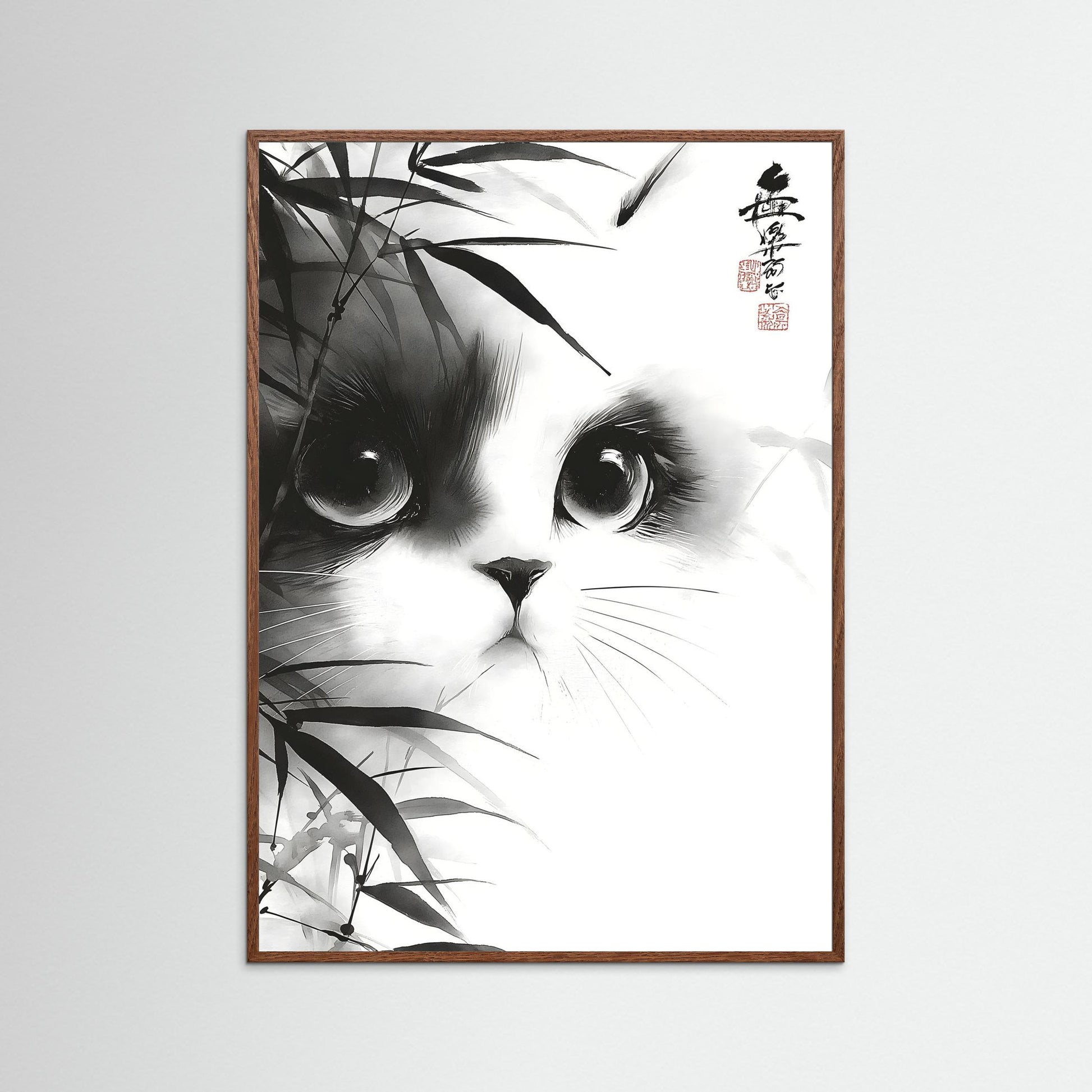 Japanese Ink Cat Wall Art – Minimalist Black and White Cat Print