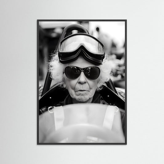 Black & White Racing Portrait Wall Art – Vintage Motorsport Print