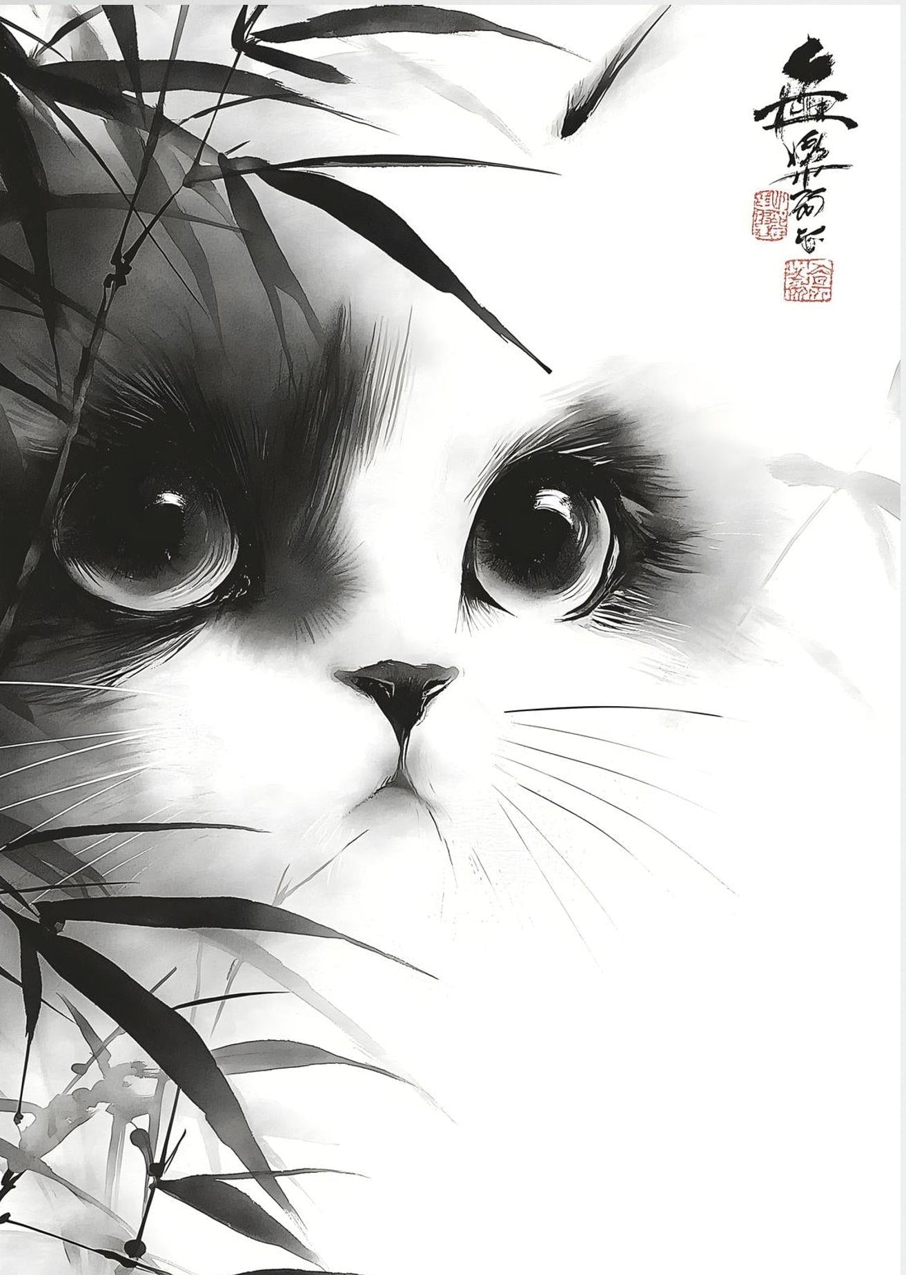 Japanese Ink Cat Wall Art – Minimalist Black and White Cat Print