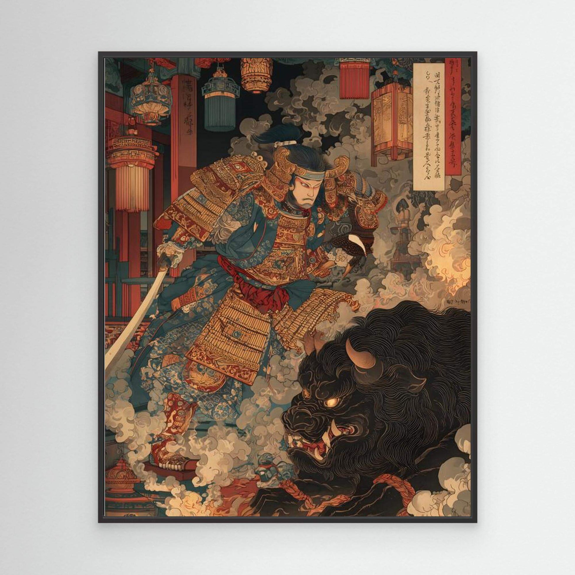 Japanese Samurai Demon Battle Art | Ukiyo-e Warrior Print