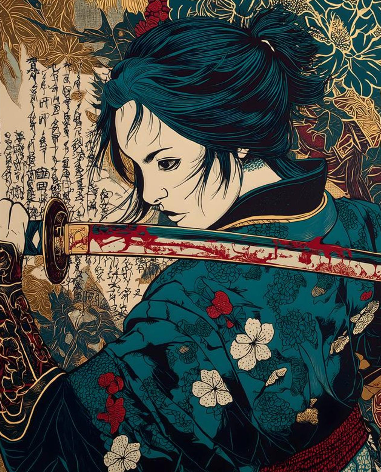 Female Samurai Blood Katana Ukiyo-e Art Print